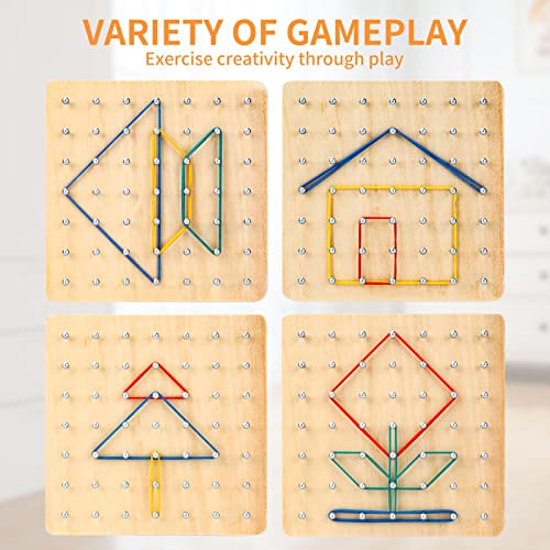 HEELWIRE Wooden Geoboard,Montessori Toy,Graphical Mathematical Education Toy for Kids with Pattern Cards and Rubber Bands to Figures and Shapes, Brain Teaser STEM Toy Geo Board (6 * 6 * 0.6 in) - size: 6*6*0.6 in