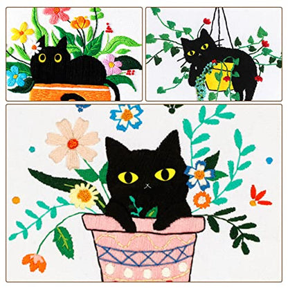 Nuberlic 3 Pack Embroidery Kit for Beginners with Cat Pattern - color: Cute Cat