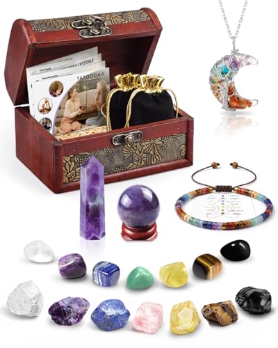 Chakra Healing Crystals Set - Crystals and Healing Stones, Chakra Bracelets, Amethyst Crystal Wand and Ball, 7 Chakra Stones Set, Energy Balance and Protection, Relief Anxiety Stress Gifts for Women - color: Colorful (Set 12)