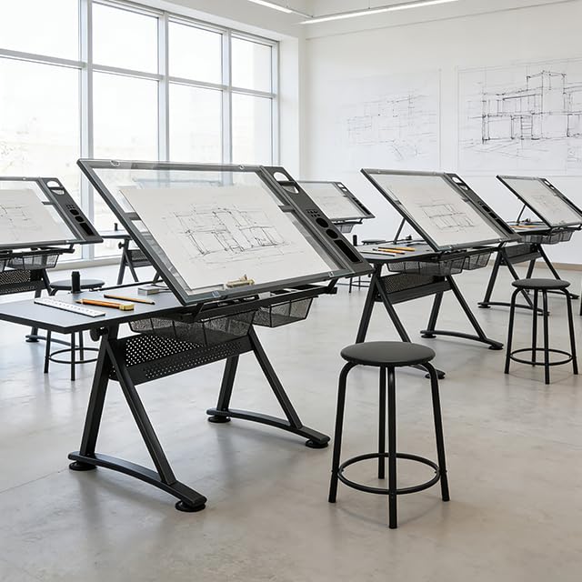 Magshion Drafting Table Adjustable Drawing Table w/Stool - color: Clear & Black
