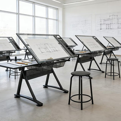 Magshion Drafting Table Adjustable Drawing Table w/Stool - color: Clear & Black