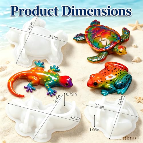 3D Animal Epoxy Resin Molds 3Pcs Silicone Turtle Frog Lizard Mold - color: Turtle Frog Lizard Resin Mold
