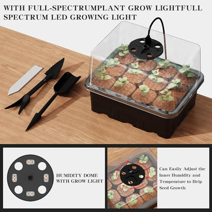Seed Starter Tray with Grow Light, 5 Pack 60 Cells Seed Starter kit with Humidity Dome and Base, Plant Seedling Trays Indoor Greenhouse Gardening (Black 5 Pack) - color: Black 5 Pack