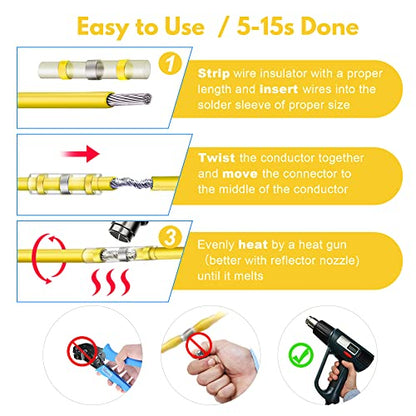 Kuject 100PCS Solder Seal Wire Connectors AWG 12-10, Yellow Solder Seal Heat Shrink Butt Connectors Terminals Solderstick Sleeve Waterproof Wire Splice Connector for Marine Boat Wire Joint - size: AWG 12-10 Yellow