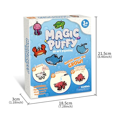 MZYTOZA Magic Foam Texture Painting Kit - 3D Art Craft Aqua Magic Puffs Paint Kit, 15 Mess-Free Paint by Number Craft for Kids（Marine Animals - color: Aqua Magic Puffs - Marine animals