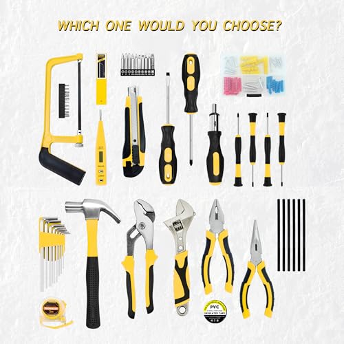 Tool Set,148-Piece Home Repair Tool Kit for Men Women College Students,Household Basic Hand Tool Sets with Case for Home Maintenance,Dorm Essentials,Auto Repair & DIY Projects - size: 148 pcs Yellow