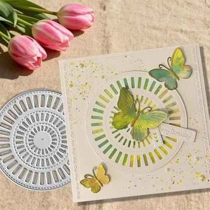 Lapoo Geometric Cutting Die for Scrapbooking - Durable, Cut Stencils for DIY Scrapbook Photo Album Decorative Paper Card, Card Making Supplies (Circular Border 3.1 x 3.1 in) - style: Circular Border 3.1 x 3.1 in