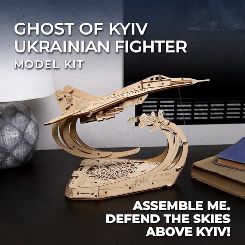 UGEARS The Ghost of Kyiv Ukrainian Fighter 3D Puzzle, Jet Model Kit with Movable Ailerons, Wing Flaps & Tail Rudders - MiG-29 Military Aircraft