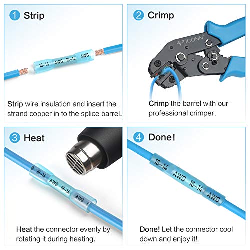 TICONN 300PCS Heat Shrink Butt Connectors, Crimp Wire Connectors Kit - size: 300 PCS-4Sizes
