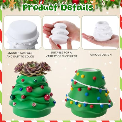 Vesici 6 Sets Christmas Paint Your Own Succulent Planter Ceramic Mini Unpainted Flower Pots Xmas Trees DIY Paintable Bisque Gift for Winter Holiday Craft Project Activity Party Favor