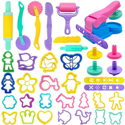Dough Tools 36pcs Dough Play Tools Set for Kids with Dough Cutters,Roller,Rolling Pins,Dough Extruder
