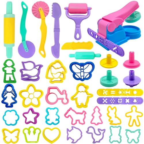 Dough Tools 36pcs Dough Play Tools Set for Kids with Dough Cutters,Roller,Rolling Pins,Dough Extruder