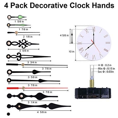 EMOON 2 Pack Non Ticking Clock Mechanism with 4 Pack Clock Hands, Clock Movement Motor Kit for Clock Repair, Replacement and Custom Clock (Total Shaft Length 7/8 in) - size: Total Shaft Length 7/8 in