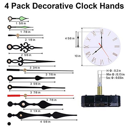 EMOON 2 Pack Non Ticking Clock Mechanism with 4 Pack Clock Hands, Clock Movement Motor Kit for Clock Repair, Replacement and Custom Clock (Total Shaft Length 7/8 in) - size: Total Shaft Length 7/8 in