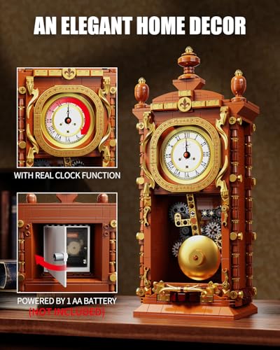 TYCOLE Vintage Pendulum Clock Building Toy, Real Working Clock Set