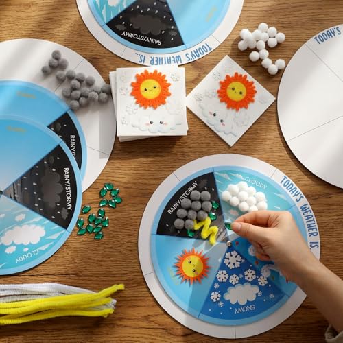 RoundFunny 24 Set Weather Wheels Crafts Kit for Kids Weather Chart for Preschool Classroom Weathers Station Educational and Learning Activities Toys (Not Included Glue)