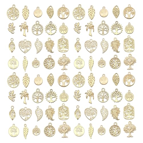 WOCRAFT 60pcs KC Gold Tree Leaf Bracelet Charms for Jewelry Making Sets DIY Necklace Bracelet Keychain Crafting Charms Kit Craft Supplies (SN890) - color: KC Gold, size: Tree Leaf Charms