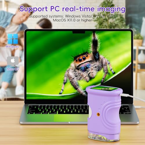Temodu Kids Microscope 2.0" Screen 1000X Digital Microscope for Kids, Mini Pocket Handheld Microscopes for Children Birthday Festival Gift, Science Education Fun Toys for Boys Girls Ages 4-12 (Purple) - color: Purple