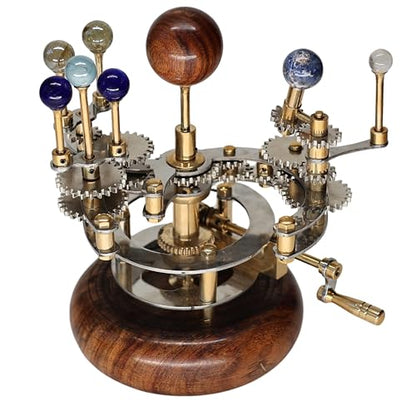 Luxury Vintage Brass Orrery – Exquisite Brass Planetary Gear Mechanism | Astronomical Desk Ornament | Solar System Model (8" Mercury, Venus, Earth, Mars & Moons)