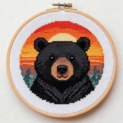 DIY Cross Stitch Kits Black Bear and Sunset 20x20cm - color: 09-Sunset Bear