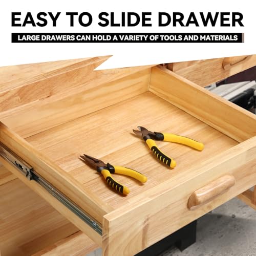 Auto Dynasty 60" Wood Workbench, Heavy Duty w/Adjustable Handle, Workshop - size: 2 Drawers (59.8'' x 24.4'' x 32.28'')
