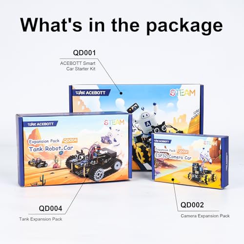 Robotics for Kids Ages 12-16, ACEBOTT 4 in 1 Smart Robot Kit with 3MP Camera + Tank Car, STEM Toys Coding Kit Compatible with Arduino & Scratch, App & Remote Control, for Kids & Teens - color: Yellow-black