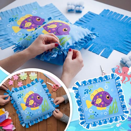 Chunful 6 Sets Under the Sea Tied Pillow Craft Kit DIY Underwater Animals Pillow Craft Gifts with Fish Seaweed for Summer Ocean Theme Home Decor VBS Favors - style: Under the Sea