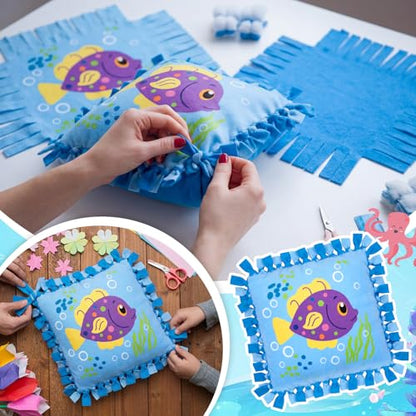 Chunful 6 Sets Under the Sea Tied Pillow Craft Kit DIY Underwater Animals Pillow Craft Gifts with Fish Seaweed for Summer Ocean Theme Home Decor VBS Favors - style: Under the Sea