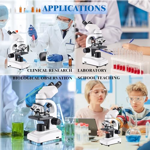 Compound Binocular Microscopes 64X-6000X with Electric Len, Microscope for Adults Kids Students, 4 Objective Lens, Biological Microscope Kit for School, Lab - style: Microscope Kit - 2