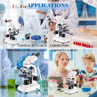 Compound Binocular Microscopes 64X-6000X with Electric Len, Microscope for Adults Kids Students, 4 Objective Lens, Biological Microscope Kit for School, Lab - style: Microscope Kit - 2