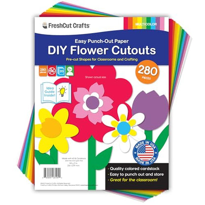 Flower Cutouts, Tulip Daisy Daffodil, 280 Piece, Paper Flowers for Crafts
