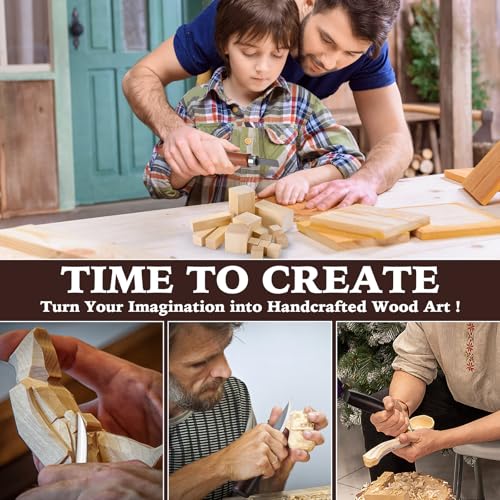Wood Carving Kit 32 Pcs Wood Carving Tools Includes 20 Pcs Whittling Basswood Blocks 4 Different Sizes with 12 Pcs Whittling Knives kit for Woodworking Beginners Adults Hobby DIY Art Craft