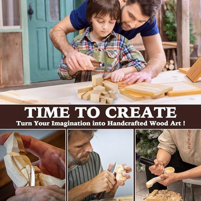 Wood Carving Kit 32 Pcs Wood Carving Tools Includes 20 Pcs Whittling Basswood Blocks 4 Different Sizes with 12 Pcs Whittling Knives kit for Woodworking Beginners Adults Hobby DIY Art Craft