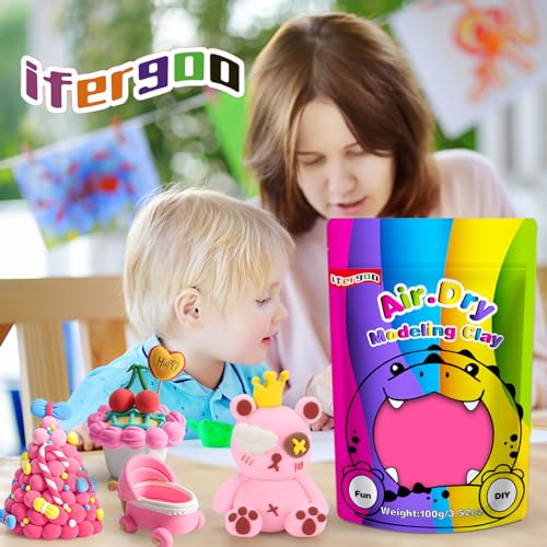 ifergoo 100g Pink Air Dry Clay, 3.5oz DIY Creative Modeling Clay for Kids - color: Pink/100g