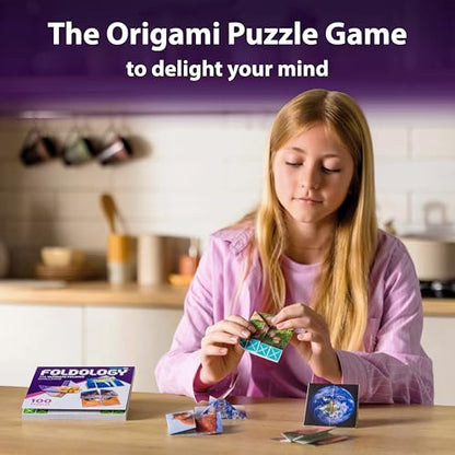 FOLDOLOGY - The Origami Puzzle Game! Brain Teasers for Tweens, Teens & Adults | Travel Game, STEM Toy | Fold the Paper, Complete the Picture | 100 Puzzles | Gift for Ages 10+ - size: 6x6 inches