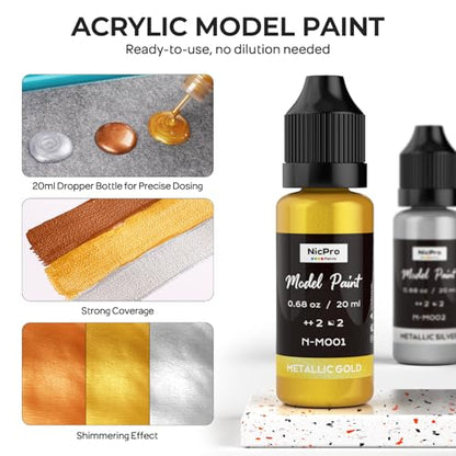 Nicpro 10 Colors Metallic Model Paint Set, 20ml Ready to Use - style: Metallic