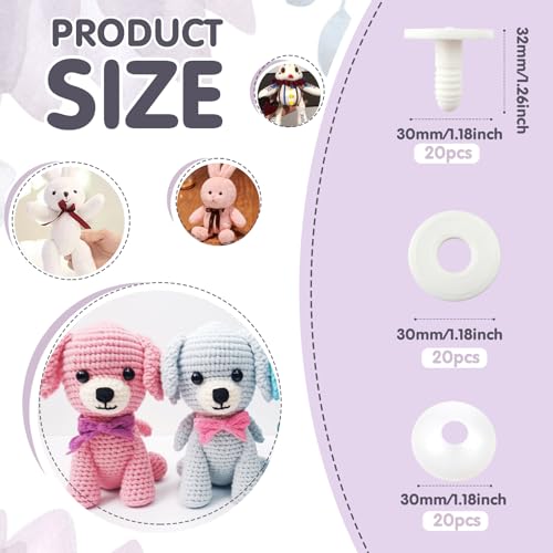 TOAOB 20 Set 30mm Doll Joints for Amigurumis Crochet White Movable Plastic Animals Joints for Crochet Stuffed Animals Crafts Puppets Limbs and Arms Leg Neck Joints Doll Making - size: 30mm