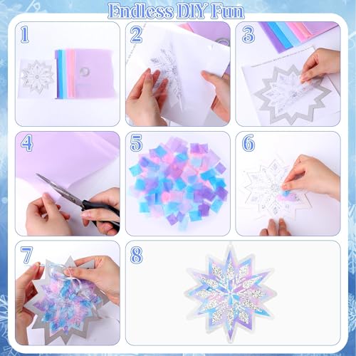 Aneco 24 Sets Winter Snowflake Crafts Kits Glitter Frozen Paper Tissue Sign Craft Christmas Tree Hanging Decorations for Party Holiday DIY Home Activities - style: Winter Snowflake