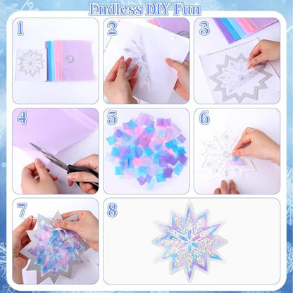 Aneco 24 Sets Winter Snowflake Crafts Kits Glitter Frozen Paper Tissue Sign Craft Christmas Tree Hanging Decorations for Party Holiday DIY Home Activities - style: Winter Snowflake