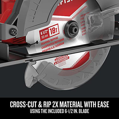 CRAFTSMAN V20 MAX Cordless Power Tool Kit, Circular Saw with 6 1/2 inch Blade, 1/4 inch Impact Driver, 1/2 inch Drill/Driver, LED Task Light, Battery and Charger Included (CMCK401D2AM)