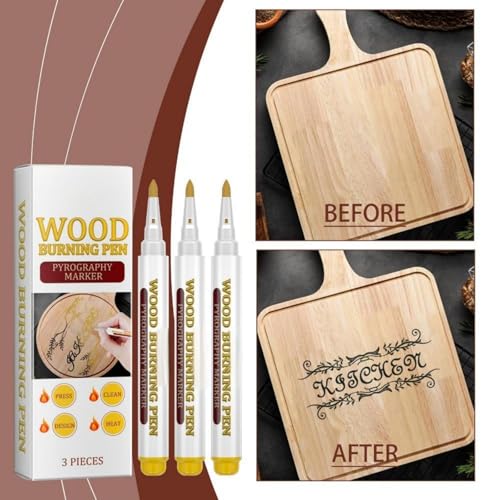 Wood Burning Marker Pen with 3 Inspirational Word Stencil- Pyrography Art Tool for Wood Crafting, PET Tips, DIY Woodburning Marker Kit for Beginners, Home Studio School Art Projects