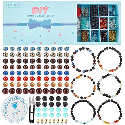 SUNNYCLUE 1 Box Solar System Planet Bead Natural Gemstone Beads 6mm Bulk Multilayer Beading Bracelet Making Kit Lava Rock Loose for Jewelry Making Universe Galaxy Sewing Scissors - color: 6mm Beads Gift Box