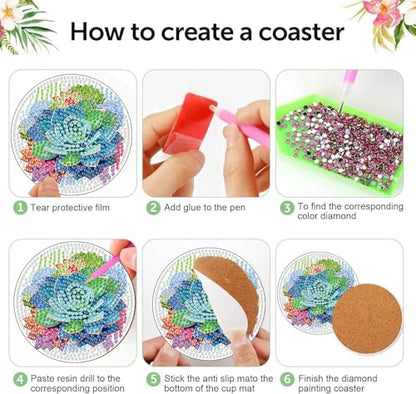 8 Pcs Green Plants Diamond Art Coasters Kit for Adults with Holder 4x4in - color: Plant Coasters, size: 8 Pcs 4x4in