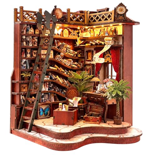Book Nook Kit DIY Miniature House Kit for Adults, Winding Lane Library Mini Dollhouse with Furniture & LED Lights, 3D Wooden Puzzle Bookshelf Insert Decor, Creative Gift for Teens, Family & Friends - style: Dream Bookstore