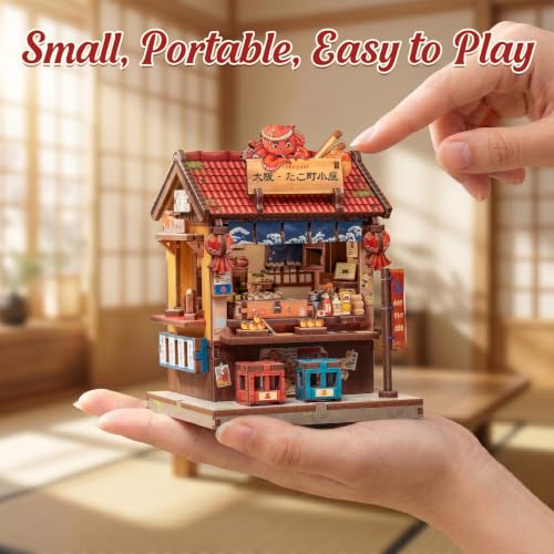 Cutefun DIY Miniature House Kit, 146 Pcs 3D Wooden Puzzle Tiny House - color: Osaka Takoyaki