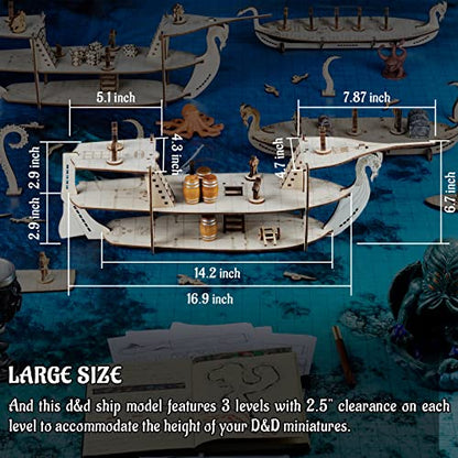 CZYY DND Ship Miniature, 3-Level Wooden Naval Battle Terrain Map