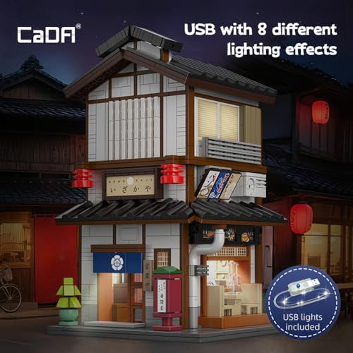 CaDA Master C66019W Japanese Style Yakitori Izakaya House Building Set,City Street Brick Kit with Lights, 1195PCS Modular House Idea Collect Gift for Adults - color: C66019w
