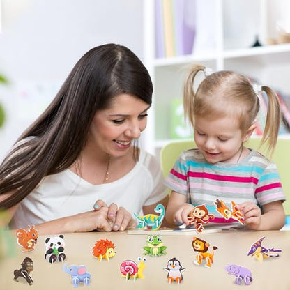 FOIMAS 3D Animal Puzzles for Kids,30 Pack Educational Jungle Animal Puzzle Dinosaur Farm Animals for Kids Classroom Prize Gifts Party Favor Supply