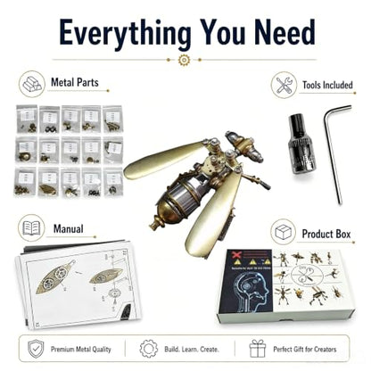 Steampunk 3D Metal Fruit Fly Puzzle Model : 150+ Pcs Mechanical DIY Assembly Kit Level 3/5 2-3 H Build Time Unique Home Office Decor Gift for Father Husband Teens (Fruit Fly) - style: Fruit Fly