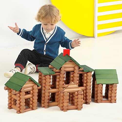 Wondertoys 328 Pcs Wooden Logs Set Ages 3+, Classic Building Log Toys for Kids, Creative Construction Engineering Educational Gifts - style: 328 PCS